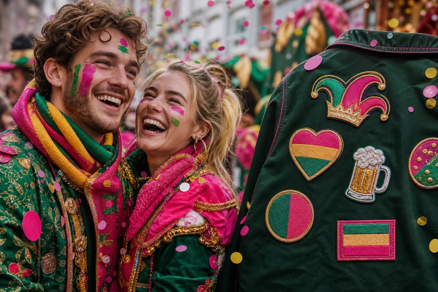 Samen carnaval vieren met kleurrijke emblemen