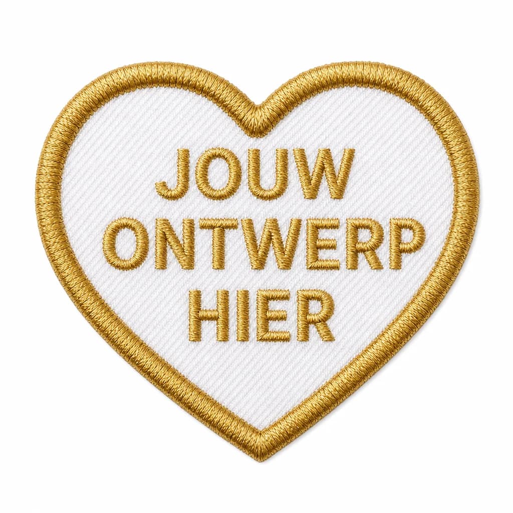 Blanco gouden hart-embleem met gestikte rand: jouw ontwerp hier