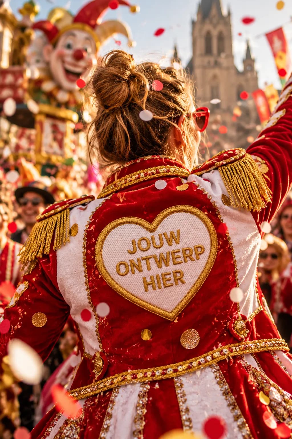 Carnavalskostuum met hartembleem Jouw Ontwerp Hier tijdens optocht